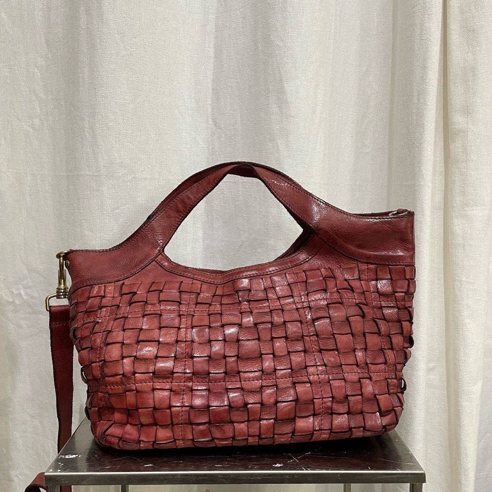 Woven Leather Campomaggi Bag in Borgogna